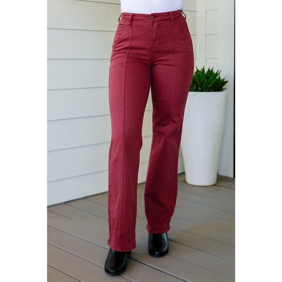 Judy Blue Denim - Judy Blue Burgundy High Rise Front Seam Straight Leg Stretchy Jeans Size 31